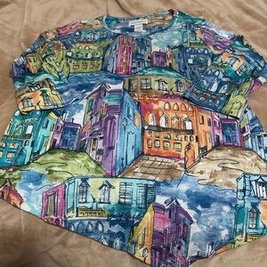 Alfred Dunner Blue and Purple Graphic Top S